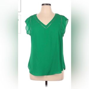 Large green Hawthorne Carla crochet detail blouse V neck